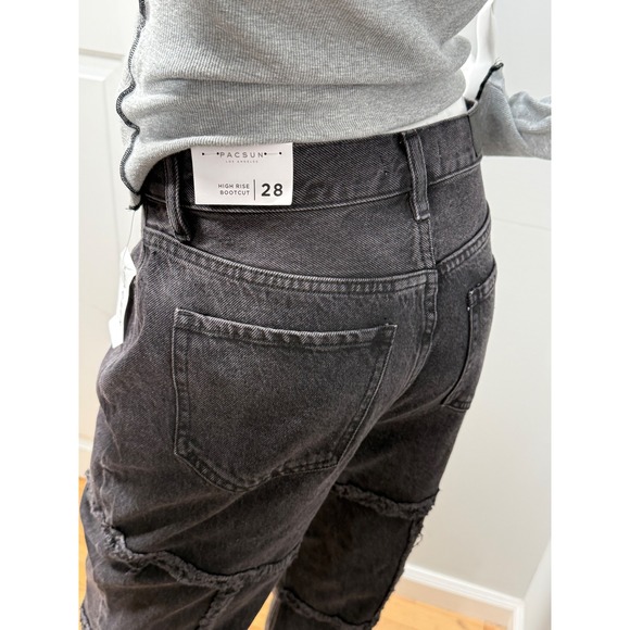 PacSun Eco Black Frayed High Waisted Bootcut Jeans Size 28 - Picture 16 of 16